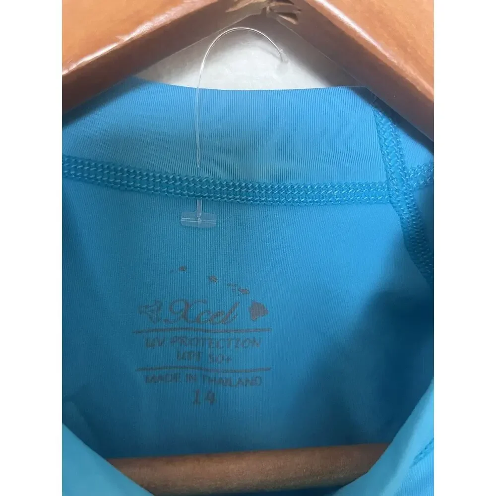 XCEL Rash Guard  Girls Sz 14 Blue Turquoise UPF 50 Premium Swim Shirt